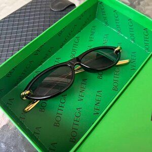 Bottega Veneta BV1390S 001 Slim Cat Eye Sunglasses Black w/ Gold Arms XL